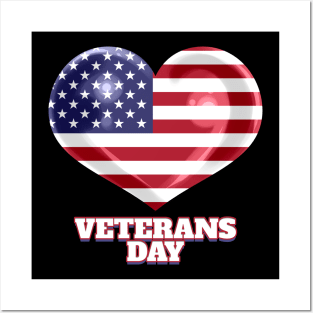 American Flag Heart For Veterans Day Posters and Art